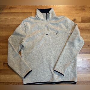 Nautica Pullover Fleece Quarter Zip Heather Grey w/Blue Trim Mens Medium